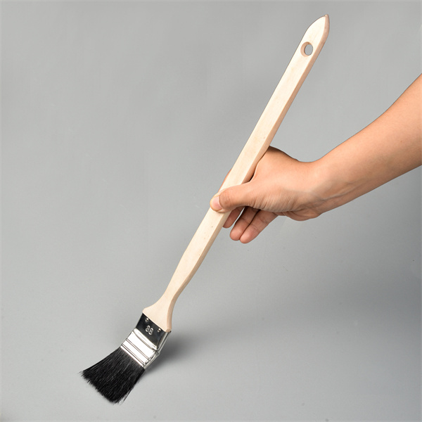2 Inch Black Pure Bristle Curved Head Straight Wooden Long Handle Marine Paint Brush